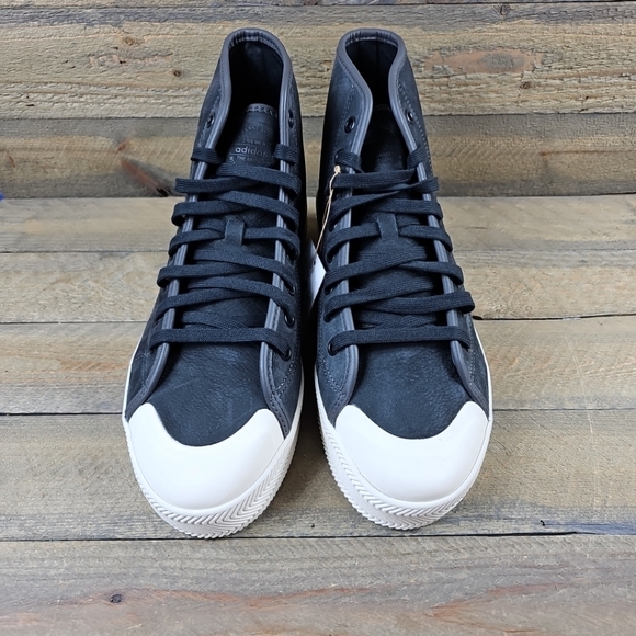 adidas Nizza 2 Lea Men's Originals Leather High Tops Carbon/ White - Picture 5 of 12